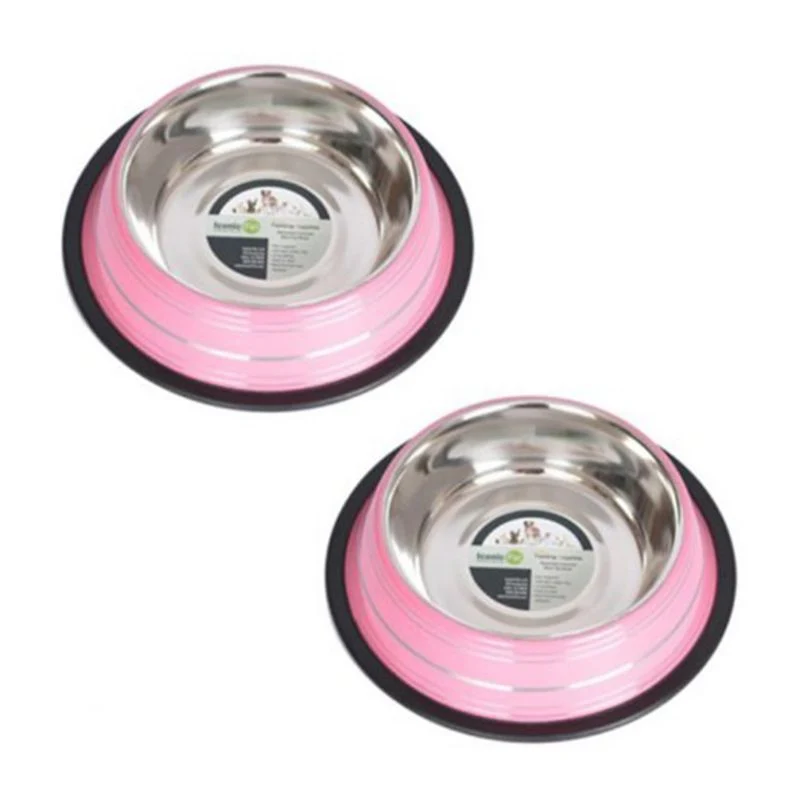 Color Splash NonSkid Pet Bowl 2 Pack 12 Cup Pink