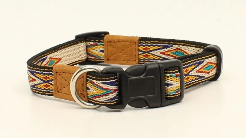 DBL Barrel 3/4" Woven Ribbon Dog Collar - Tan/Multi