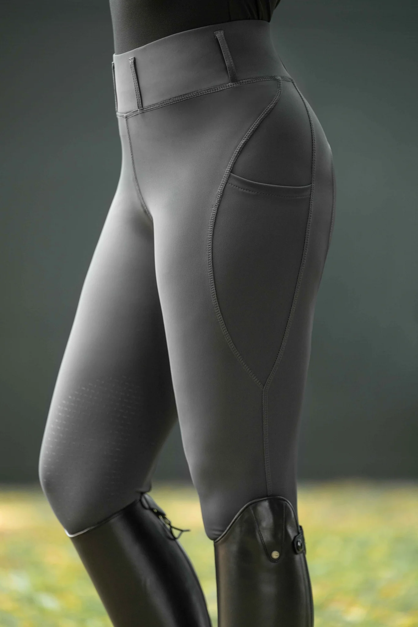 HKM Ladies Jil High Waist Sil. Knee Patch Riding Leggings - Image 16