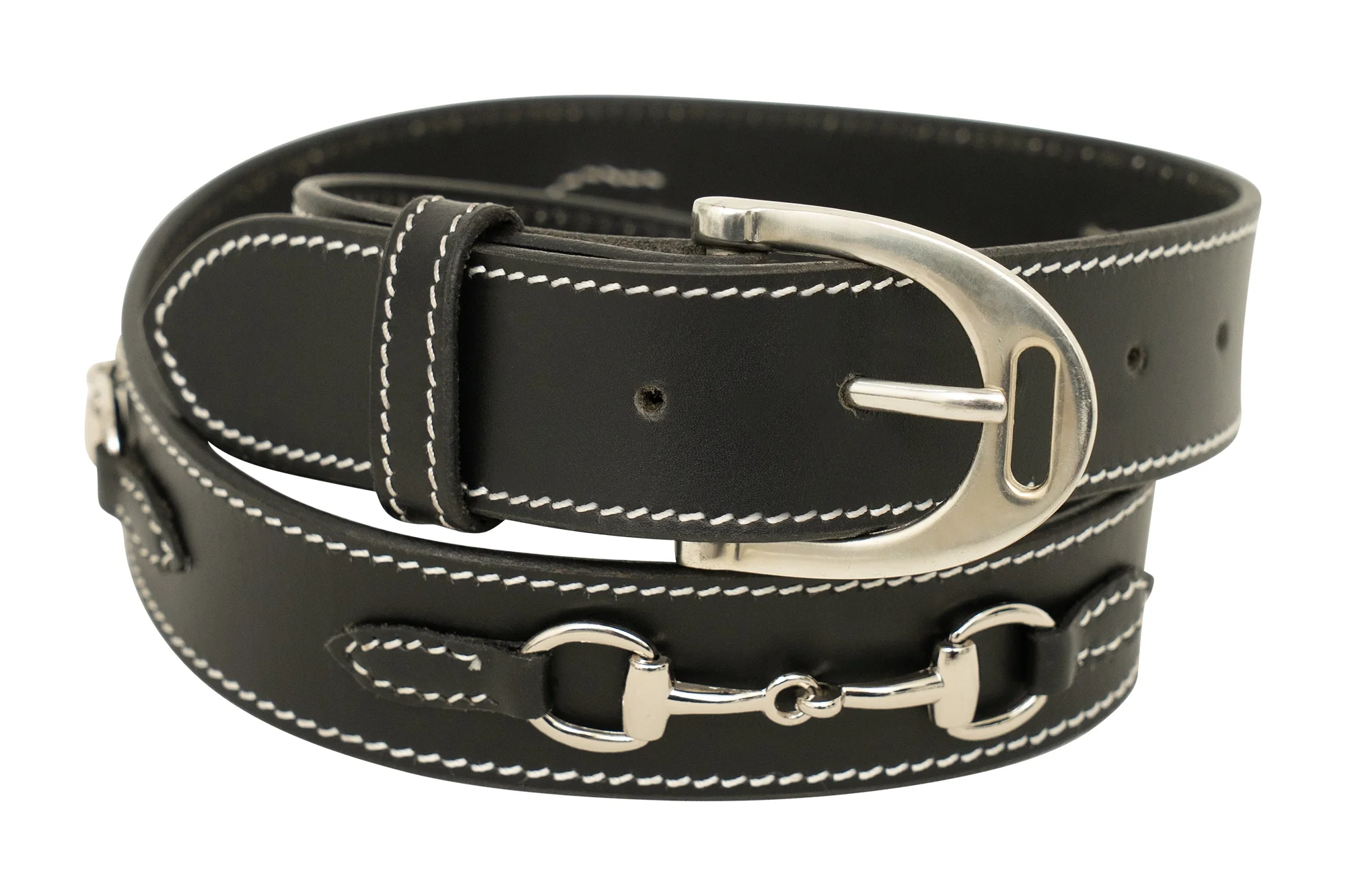 Huntley Equestrian Ladies Stirrup Buckle, Snaffle Bit, 1.5" Inch Width Leather Belt
