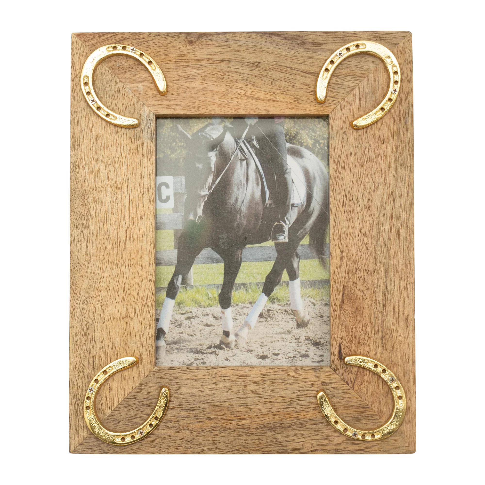 Huntley Equestrian Wooden Picture Frame with Gold Horse Shoes