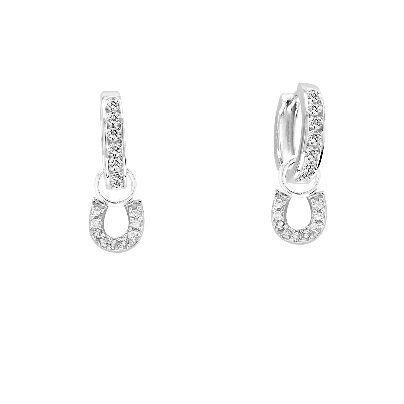 Kelly Herd .925 Sterling Silver Bling Dangle Earrings Horseshoe