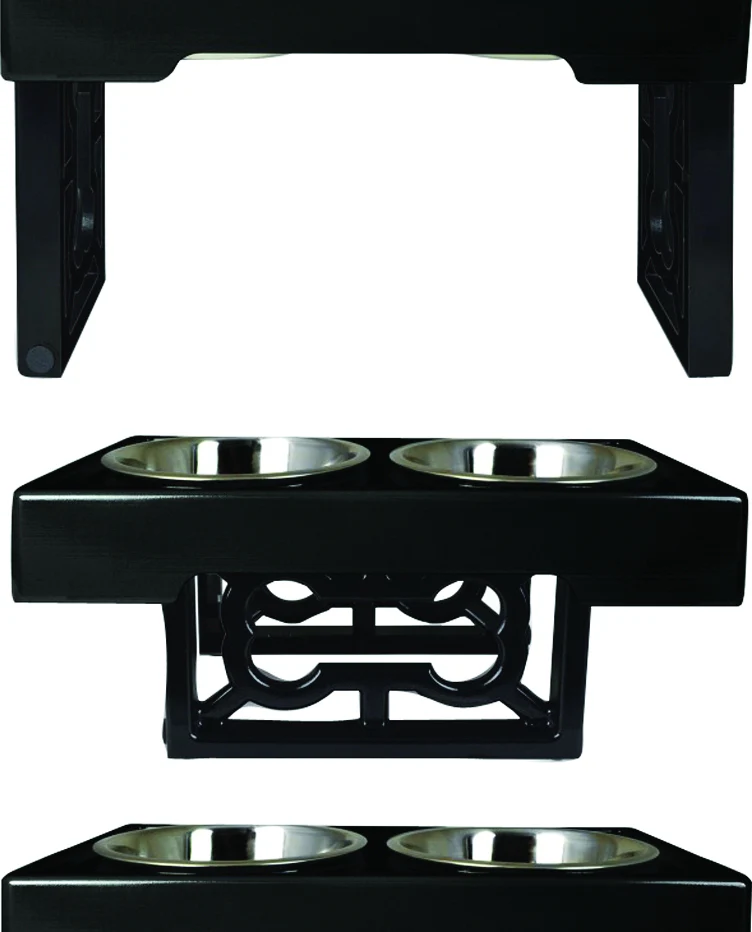 OUR PETS Barking Bistro Adjustable Dog Feeder - Black - 2.9In/8In/12In - Image 2