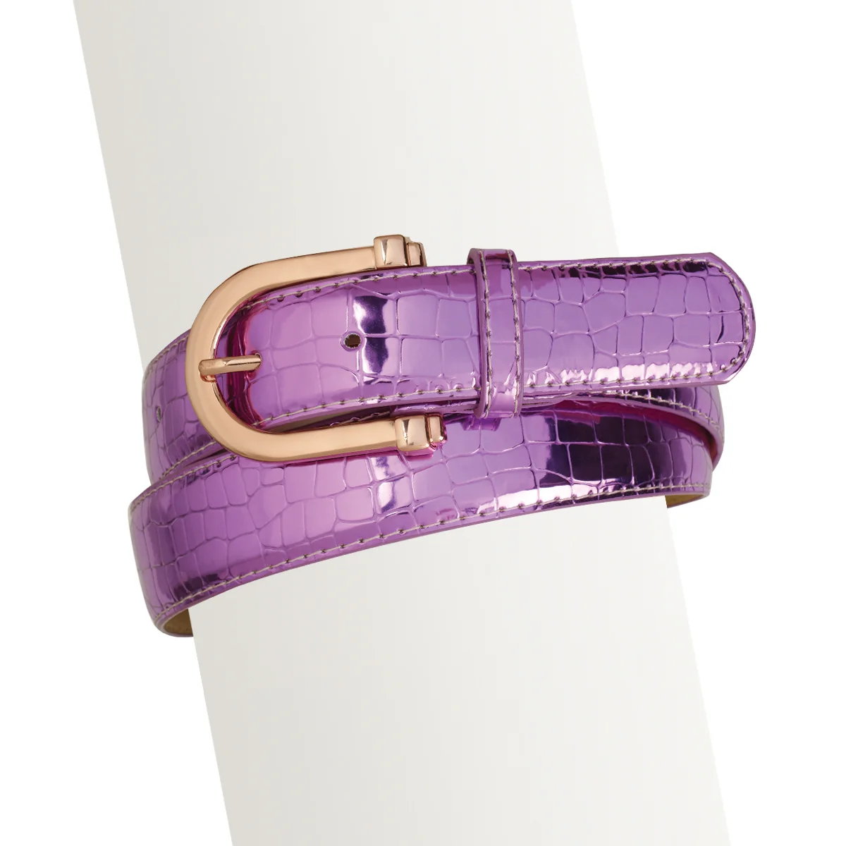 Ovation Ladies Rose Gold Buckle Metallic Belt