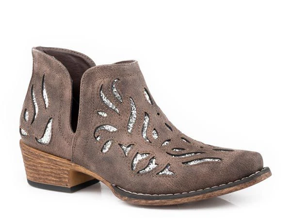 Roper Ladies Ava Glitz Snip Toe Booties 10.5 Brown