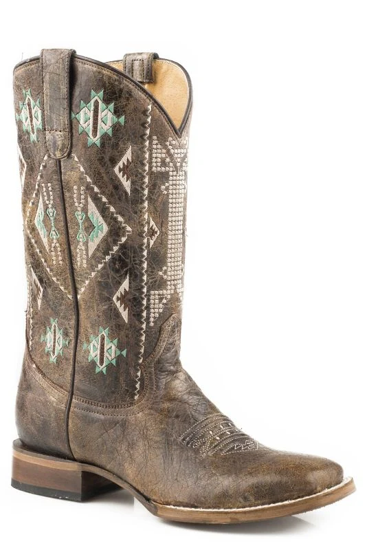 Roper Ladies Out West Square Toe Brown Boots 8.5