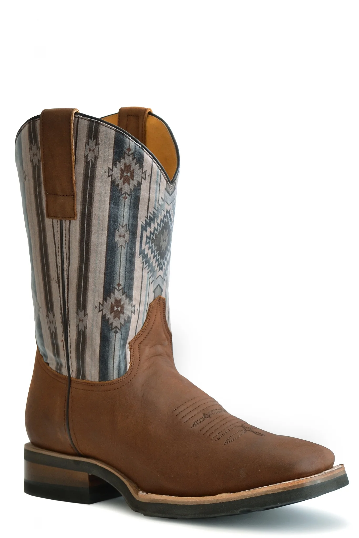 Roper Mens Square Toe Printed Native Design GEO Outsole Leather Boots