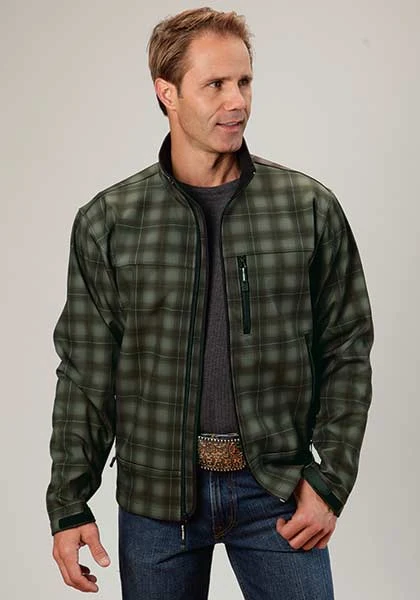 Roper Mens Technical Fleece Lined Plaid Softshell Jacket