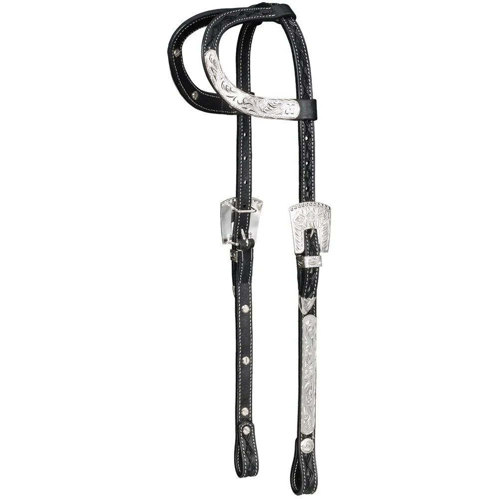 Silver Royal Double Ear Headstall with Diamond Tooling