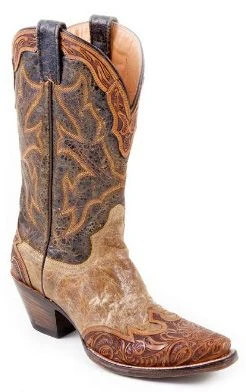 Stetson Hand Tooled Wingtip Boo- Ladies, Honey Tan