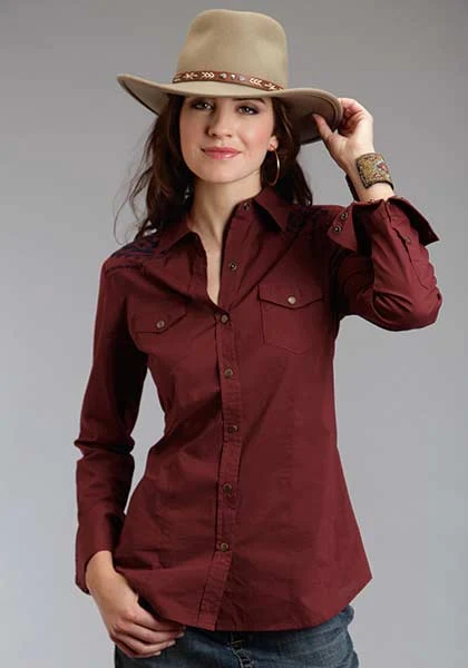 Stetson Ladies Fall I Solid Cotton Long Long Sleeve Snap Shirt - Red