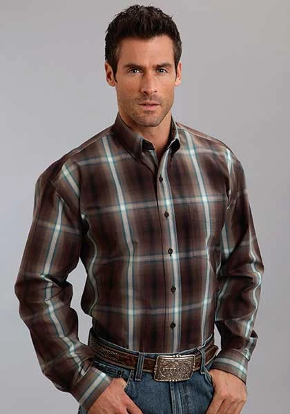 Stetson Mens Fall IV Ombre Long Sleeve Button Shirt - Mahogany