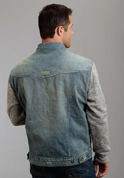 Stetson Mens Holiday Knit Sleeve Stretch Denim Jacket - Image 2