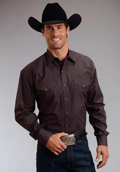 Stetson Mens Peached Poplin Long Sleeve Shirt - Grey
