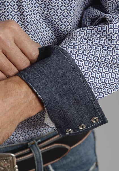 Stetson Mens Summer I Fleur De Lis Print On Poplin Long Sleeve Snap Shirt - Image 3