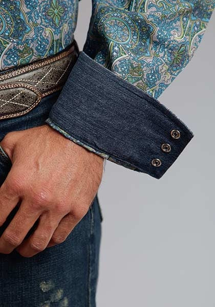 Stetson Mens Summer III French Paisley Long Sleeve Snap Shirt - Image 3