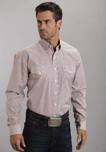 Stetson Mens Summer III Houndstooth Check Long Sleeve Button Shirt