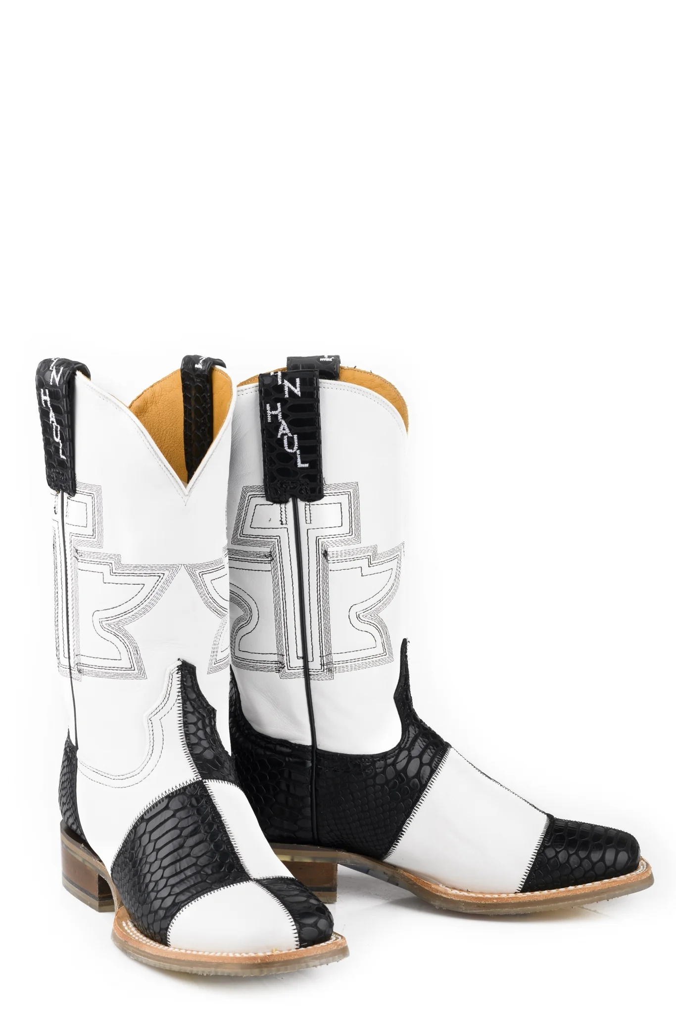 Tin Haul Ladies Black and White Square Toe Boots - Image 3