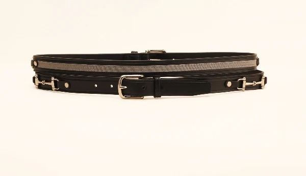 Tory Leather 1" Belt with Ribbon & Snaffle Bits - Image 2
