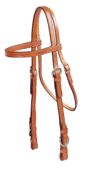 Tory Leather Double & Stitched Brow Band Headstall - Buckle Bit Ends - Image 2
