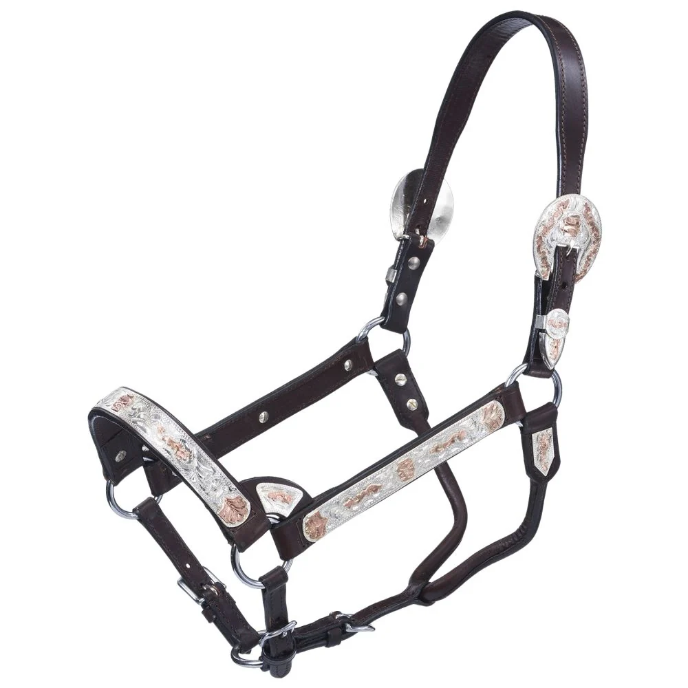 Tough-1 Premium Bright Cut Edge Silver with Copper Scroll Show Halter